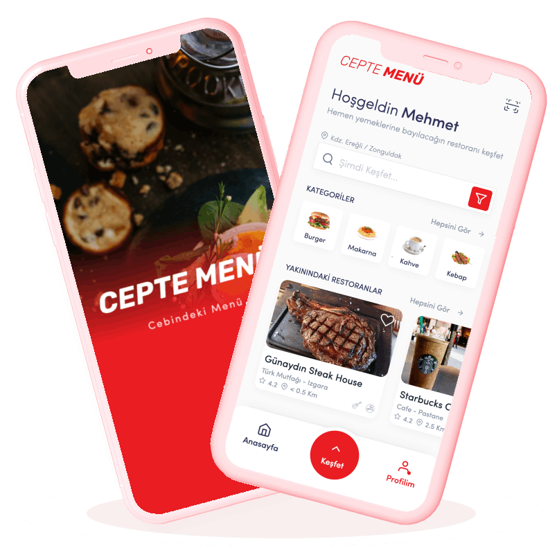 cepte menu uygulaması örnek ekranları
