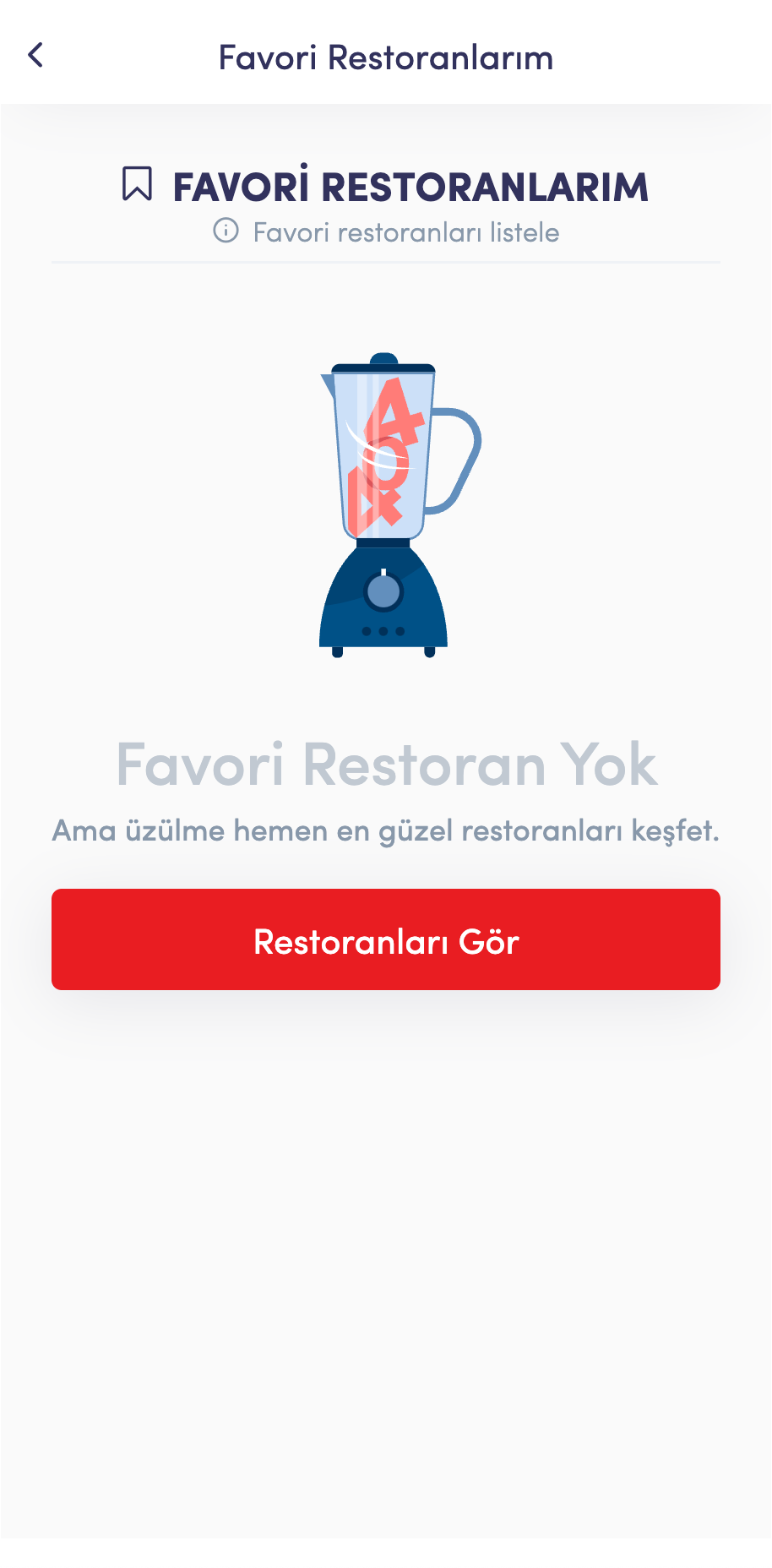 cepte menü uygulaması, favori restoranlar ekranı