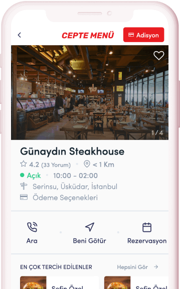 cepte menü, hizmet veren detay ekranı görüntüsü